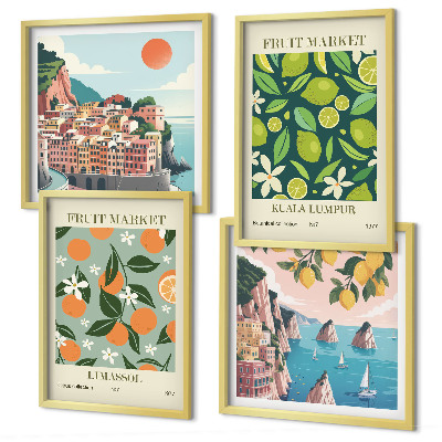 Polyptyque z cadres Affiches vintage à motifs de fruits