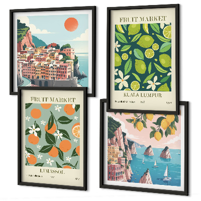 Polyptyque z cadres Affiches vintage à motifs de fruits