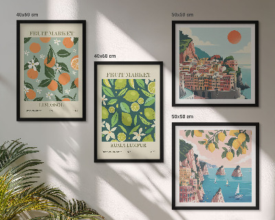 Polyptyque z cadres Affiches vintage à motifs de fruits