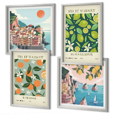 Polyptyque z cadres Affiches vintage à motifs de fruits