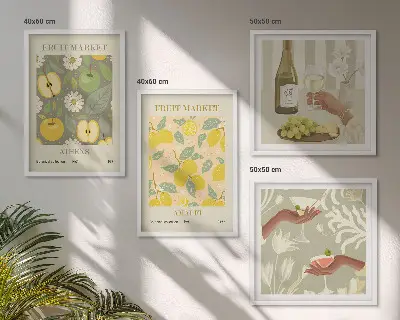 Ensemble de 4 tableaux sur le thème du vin italien aux arômes fruités