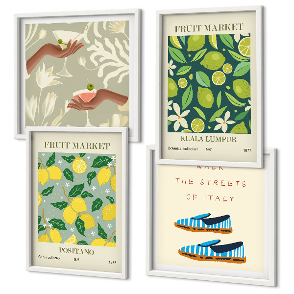 Ensemble de 4 tableaux Affiches italiennes à motifs de fruits