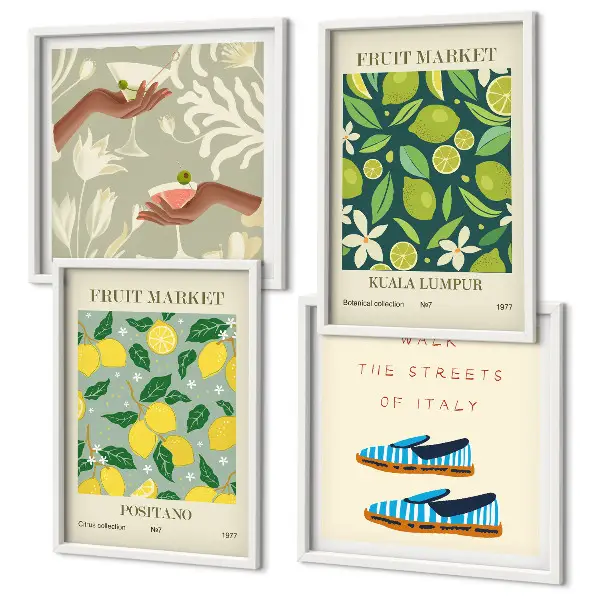 Affiches italiennes à motifs de fruits ensemble de 4 tableaux