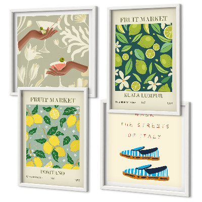 Ensemble de 4 tableaux Affiches italiennes à motifs de fruits