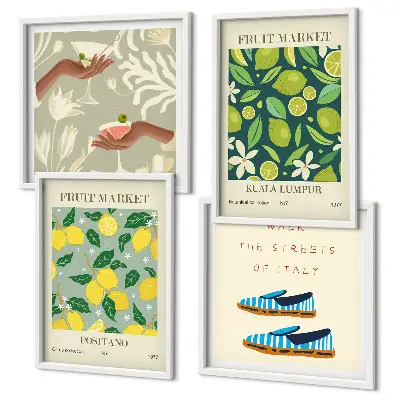Affiches italiennes à motifs de fruits ensemble de 4 tableaux