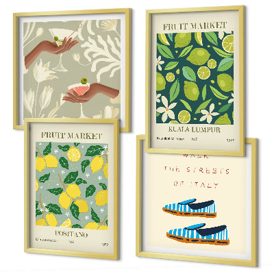 Ensemble de 4 tableaux Affiches italiennes à motifs de fruits