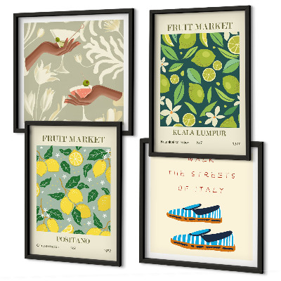Ensemble de 4 tableaux Affiches italiennes à motifs de fruits