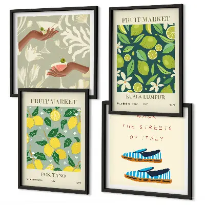 Affiches italiennes à motifs de fruits ensemble de 4 tableaux