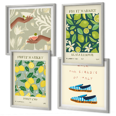 Ensemble de 4 tableaux Affiches italiennes à motifs de fruits