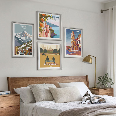 Ensemble de 4 tableaux Illustrations rétro de lieux célèbres
