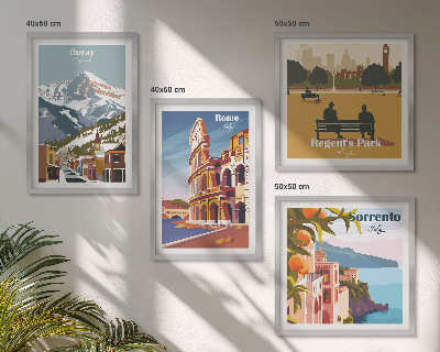 Ensemble de 4 tableaux Illustrations rétro de lieux célèbres