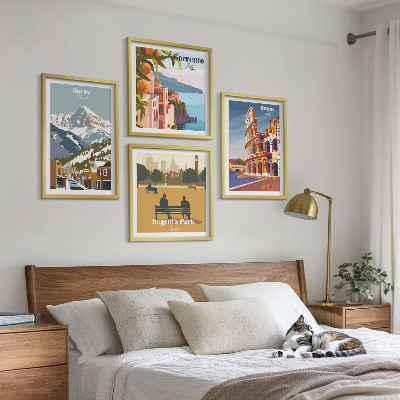 Ensemble de 4 tableaux Illustrations rétro de lieux célèbres