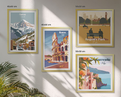 Ensemble de 4 tableaux Illustrations rétro de lieux célèbres