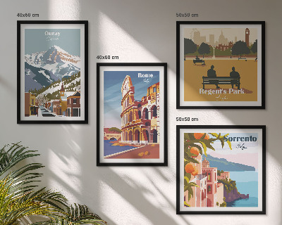 Ensemble de 4 tableaux Illustrations rétro de lieux célèbres