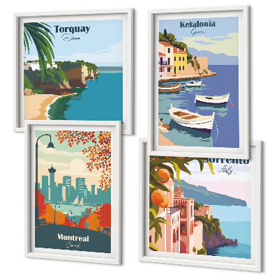 Mur de tableaux Vues rétro de villes du monde entier