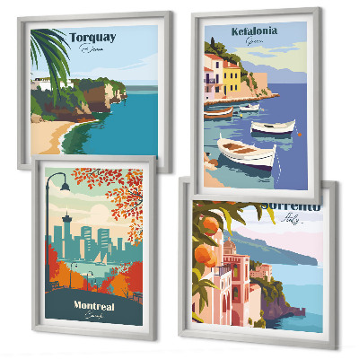 Mur de tableaux Vues rétro de villes du monde entier