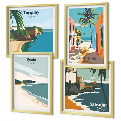 Tableau polyptyque de 5 cadres représentant des plages tropicales et des palmiers