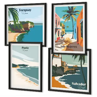 Tableau polyptyque de 5 cadres représentant des plages tropicales et des palmiers