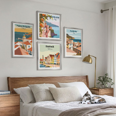 Ensemble de 4 tableaux Vues des ports européens