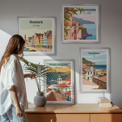 Ensemble de 4 tableaux Vues des ports européens