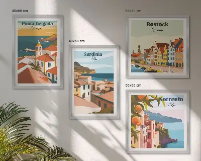 Vues des ports européens ensemble de 4 tableaux