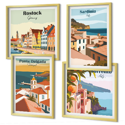 Ensemble de 4 tableaux Vues des ports européens