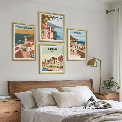 Vues des ports européens ensemble de 4 tableaux