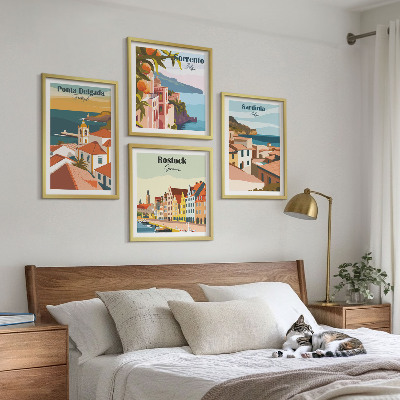 Ensemble de 4 tableaux Vues des ports européens