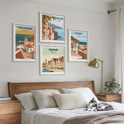 Ensemble de 4 tableaux Vues des ports européens