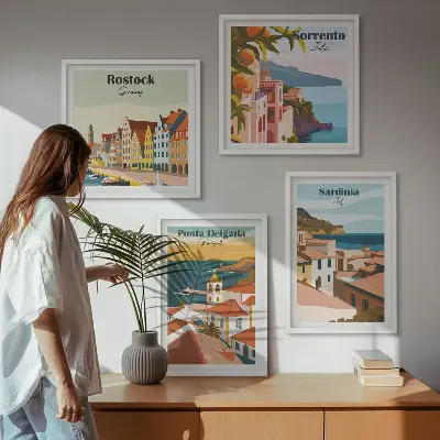 Vues des ports européens ensemble de 4 tableaux
