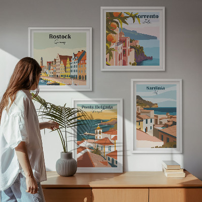 Ensemble de 4 tableaux Vues des ports européens
