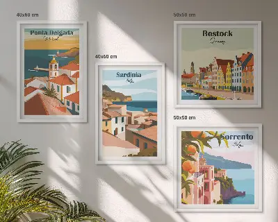 Vues des ports européens ensemble de 4 tableaux