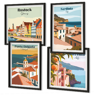 Ensemble de 4 tableaux Vues des ports européens