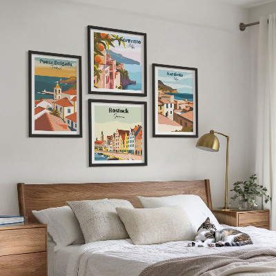 Ensemble de 4 tableaux Vues des ports européens