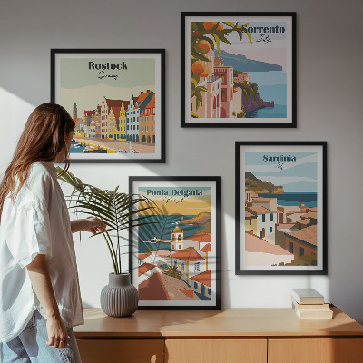 Ensemble de 4 tableaux Vues des ports européens