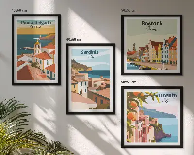 Vues des ports européens ensemble de 4 tableaux