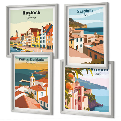 Ensemble de 4 tableaux Vues des ports européens