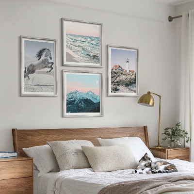 Ensemble de 4 tableaux Chevaux, mouvement, plage, phare, montagnes