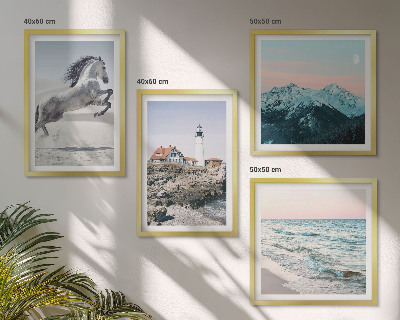Ensemble de 4 tableaux Chevaux, mouvement, plage, phare, montagnes