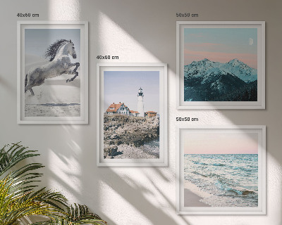 Ensemble de 4 tableaux Chevaux, mouvement, plage, phare, montagnes