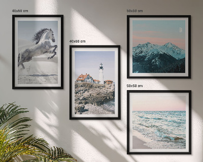 Ensemble de 4 tableaux Chevaux, mouvement, plage, phare, montagnes