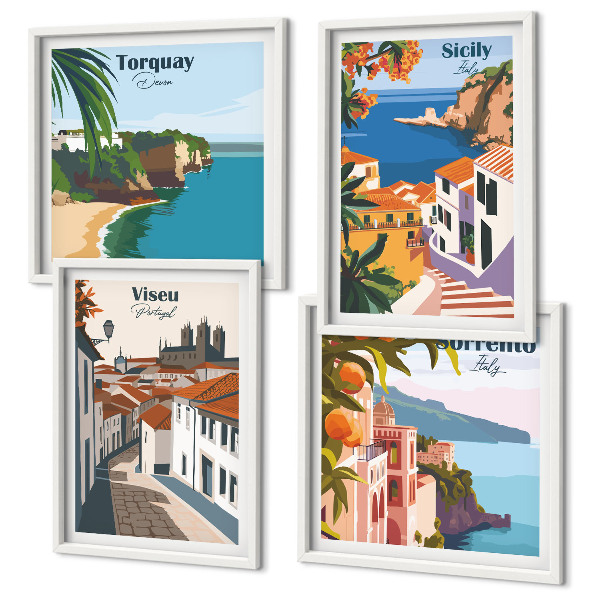 Polyptyque z cadres Illustrations rétro de villes du monde