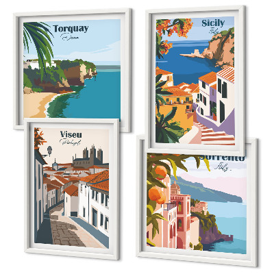 Polyptyque z cadres Illustrations rétro de villes du monde