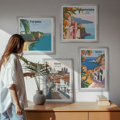 Polyptyque z cadres Illustrations rétro de villes du monde