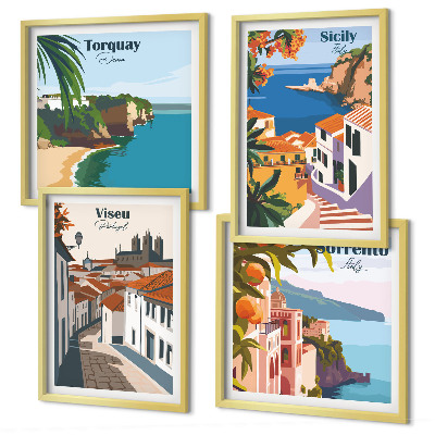 Polyptyque z cadres Illustrations rétro de villes du monde
