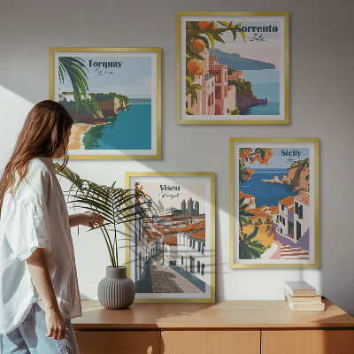 Polyptyque z cadres Illustrations rétro de villes du monde