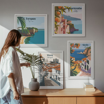 Polyptyque z cadres Illustrations rétro de villes du monde
