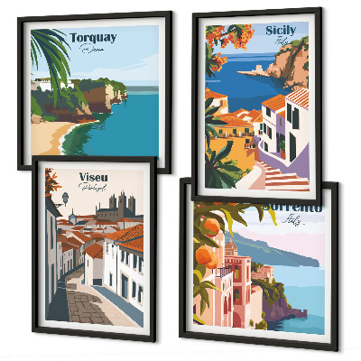 Polyptyque z cadres Illustrations rétro de villes du monde