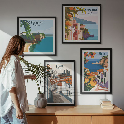 Polyptyque z cadres Illustrations rétro de villes du monde