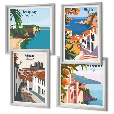 Polyptyque z cadres Illustrations rétro de villes du monde